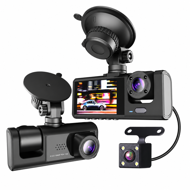 C232W 1080P 3 Kameralı WiFi Araç Kamerası APP Kontrollü Ön İç Arka Kayıt