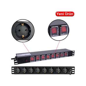 LINKOMM 34925 8'li 16A Sigortalı Alüminyum Priz Ünitesi 1.8 Metre Kablolu PDU
