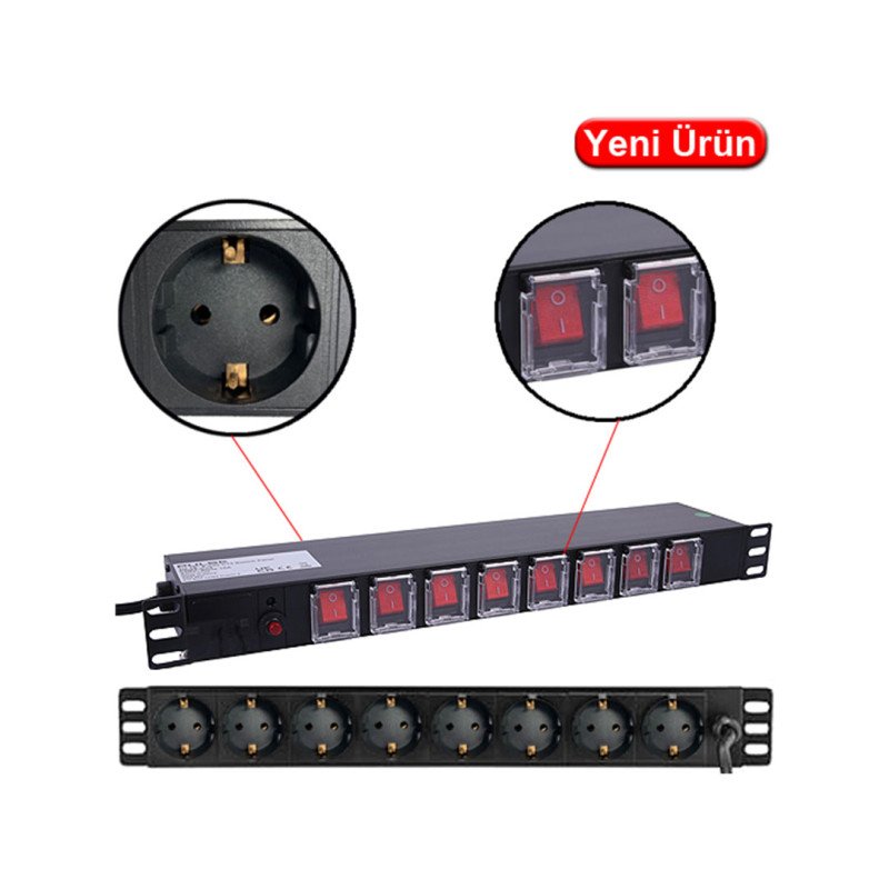 LINKOMM 34925 8'li 16A Sigortalı Alüminyum Priz Ünitesi 1.8 Metre Kablolu PDU
