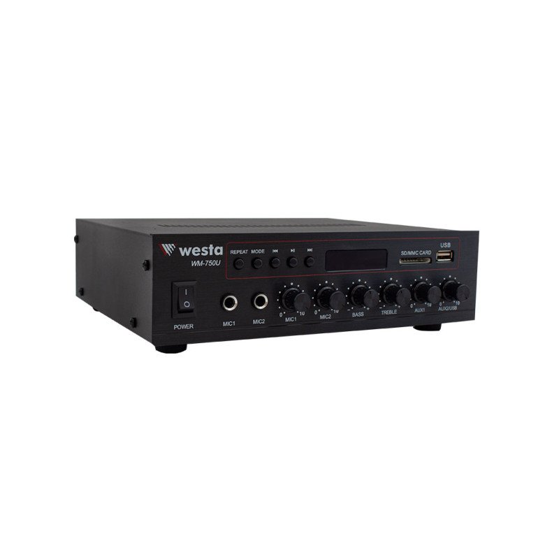 Westa WM-750U 80W USB SD Bluetooth Trafolu Anfi 100V 70V 4-16 Ohm 2 Mikrofon Girişli