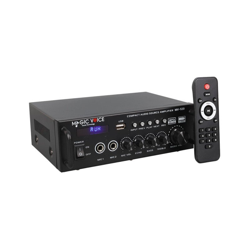 MagicVoice MV-520 2x30W Bluetooth USB SD Karaoke Mikser Anfi 2 Mikrofon Girişli