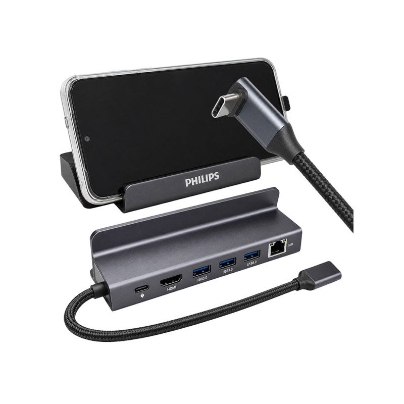 Philips SWR1691A/93 USB-C 6'sı 1 Arada Stand Hub 4K 60Hz HDMI Gigabit Ethernet 100W PD