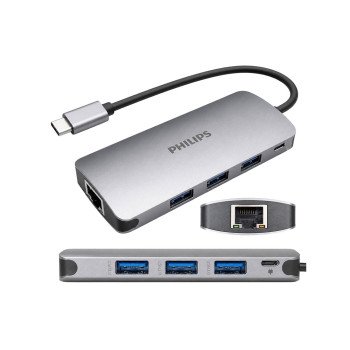 Philips SWR1607H/93 USB-C 5'i 1 Arada Hub RJ45 Ethernet ve 3 Port USB 3.0 Çoklayıcı