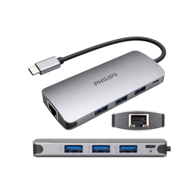 Philips SWR1607H/93 USB-C 5'i 1 Arada Hub RJ45 Ethernet ve 3 Port USB 3.0 Çoklayıcı