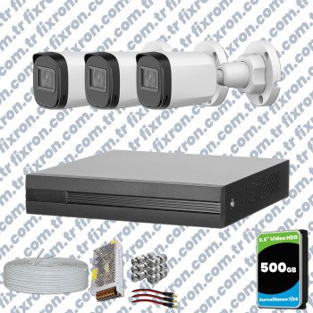 Dahua Full HD 3 Kameralı Güvenlik Kamerası + 500GB HDD