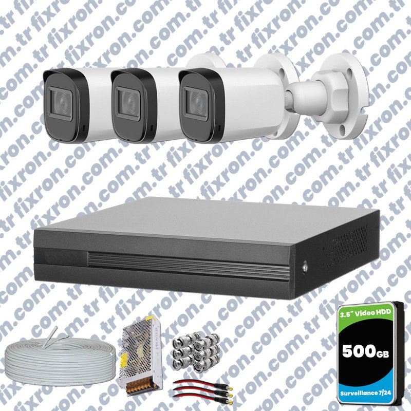 Dahua Full HD 3 Kameralı Güvenlik Kamerası + 500GB HDD