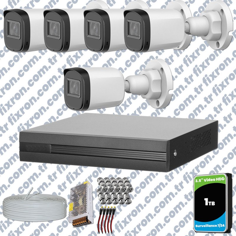 Dahua Full HD 5 Kameralı Güvenlik Kamerası + 1TB HDD