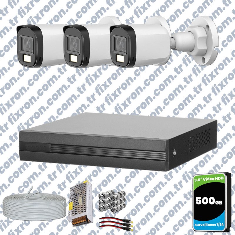 Dahua 3 Kameralı Full HD Fullcolor Mikrofonlu Güvenlik Kamerası