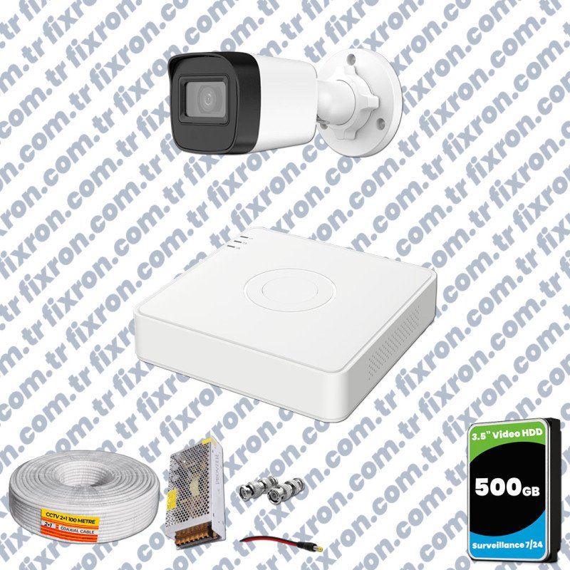 Hikvision 1 Kameralı Full HD Geniş Açı Güvenlik Kamerası 500GB Olay Anında bildirim