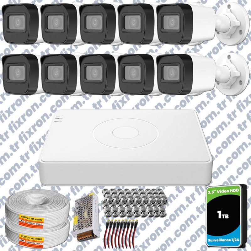 Hikvision 10 Kameralı Full HD Geniş Açı Güvenlik Kamerası 1TB Olay Anında bildirim