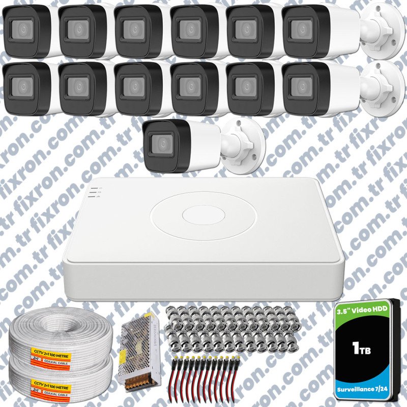 Hikvision 13 Kameralı Full HD Geniş Açı Güvenlik Kamerası 1TB Olay Anında bildirim