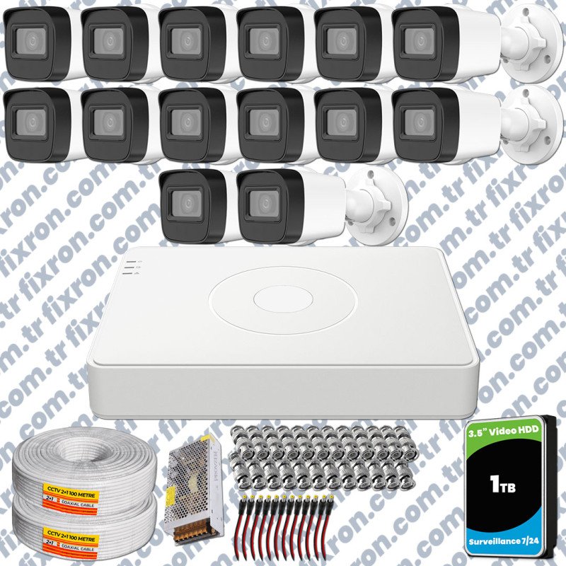 Hikvision 14 Kameralı Full HD Geniş Açı Güvenlik Kamerası 1TB Olay Anında bildirim