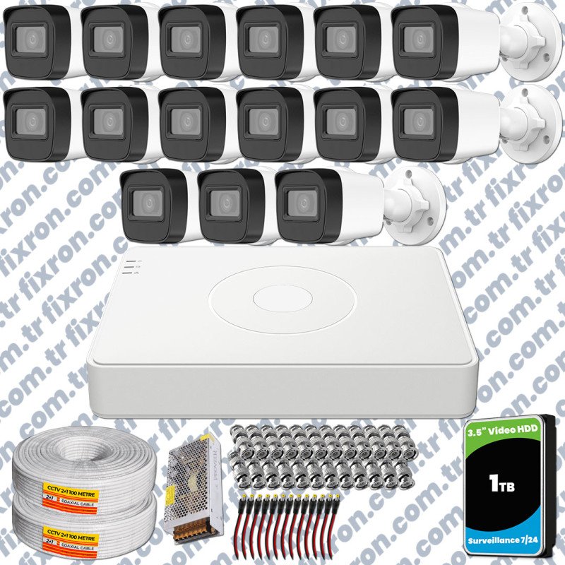 Hikvision 15 Kameralı Full HD Geniş Açı Güvenlik Kamerası 1TB Olay Anında bildirim