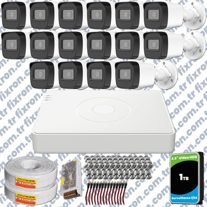 Hikvision 16 Kameralı Full HD Geniş Açı Güvenlik Kamerası 1TB Olay Anında bildirim