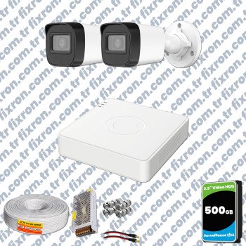 Hikvision 2 Kameralı Full HD Geniş Açı Güvenlik Kamerası 500GB Olay Anında bildirim