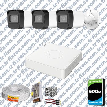 Hikvision 3 Kameralı Full HD Geniş Açı Güvenlik Kamerası 500GB Olay Anında bildirim
