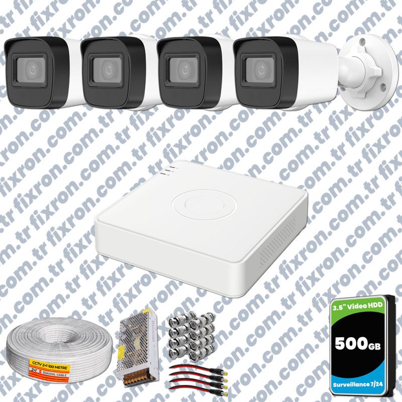 Hikvision 4 Kameralı Full HD Geniş Açı Güvenlik Kamerası 500GB Olay Anında bildirim