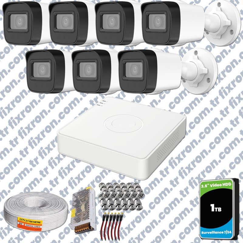 Hikvision 7 Kameralı Full HD Geniş Açı Güvenlik Kamerası 1TB Olay Anında bildirim
