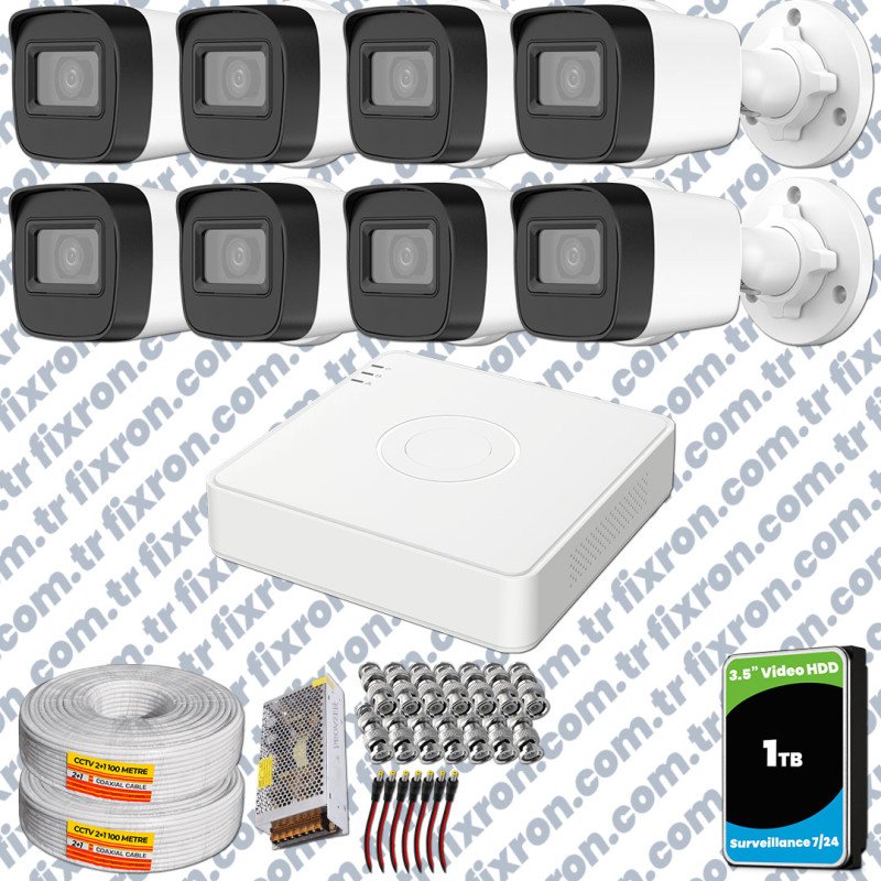 Hikvision 8 Kameralı Full HD Geniş Açı Güvenlik Kamerası 1TB Olay Anında bildirim