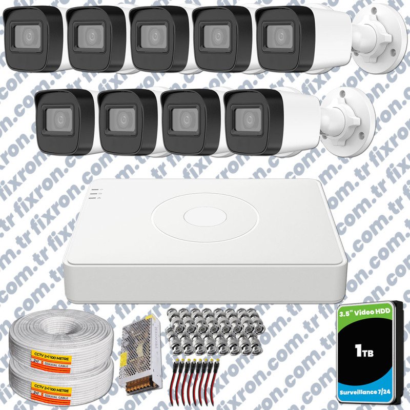 Hikvision 9 Kameralı Full HD Geniş Açı Güvenlik Kamerası 1TB Olay Anında bildirim