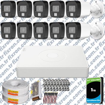 Hikvision 10 Kamera Hibrit ColorVu Full HD Güvenlik Kamera Olay Anında bildirim