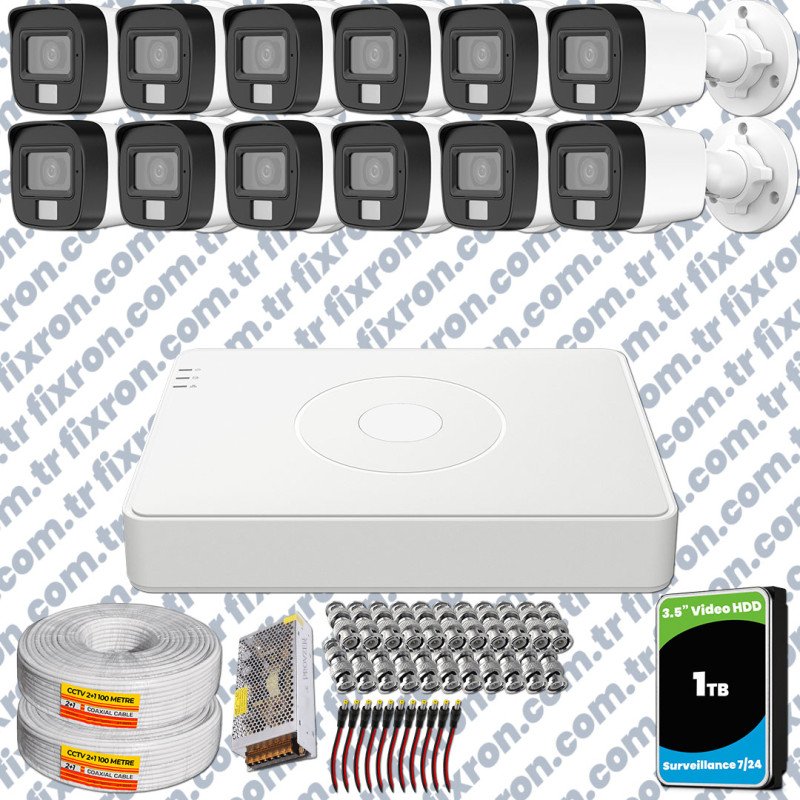 Hikvision 12 Kamera Hibrit ColorVu Full HD Güvenlik Kamera Olay Anında bildirim