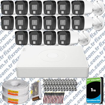 Hikvision 16 Kamera Hibrit ColorVu Full HD Güvenlik Kamera Olay Anında bildirim