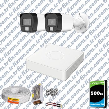 Hikvision 2 Kamera Hibrit ColorVu Full HD Güvenlik Kamera Olay Anında bildirim