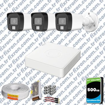 Hikvision 3 Kamera Hibrit ColorVu Full HD Güvenlik Kamera Olay Anında bildirim