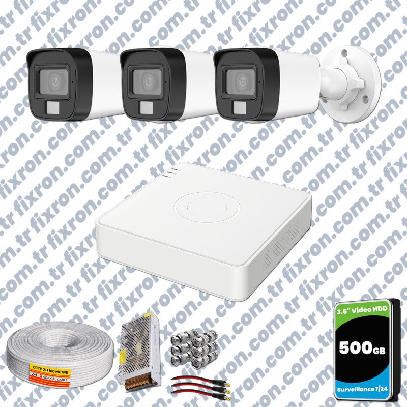 Hikvision 3 Kamera Hibrit ColorVu Full HD Güvenlik Kamera Olay Anında bildirim