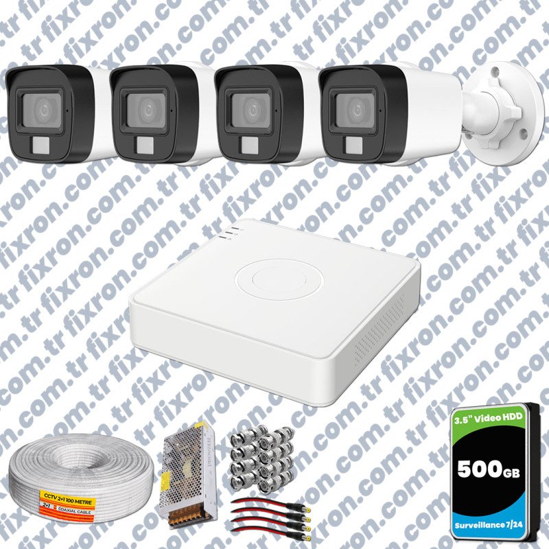 Hikvision 4 Kamera Hibrit ColorVu Full HD Güvenlik Kamera Olay Anında bildirim