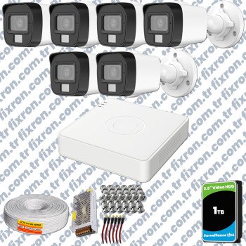 Hikvision 6 Kamera Hibrit ColorVu Full HD Güvenlik Kamera Olay Anında bildirim