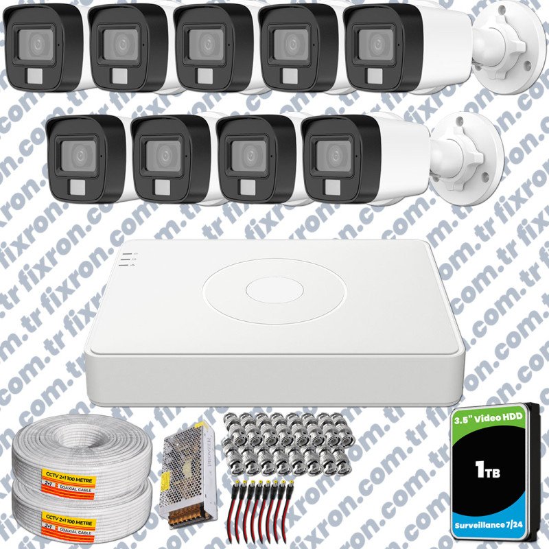 Hikvision 9 Kamera Hibrit ColorVu Full HD Güvenlik Kamera Olay Anında bildirim