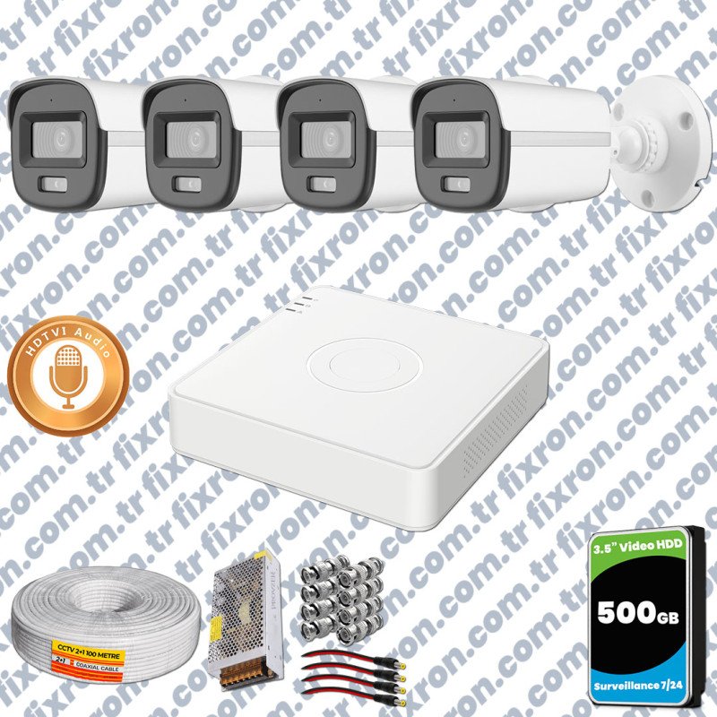 Hikvision 4'lü Full HD Güvenlik Kamerası Set 7/24 Renkli, Mikrofonlu, Olay Anında Bildirim