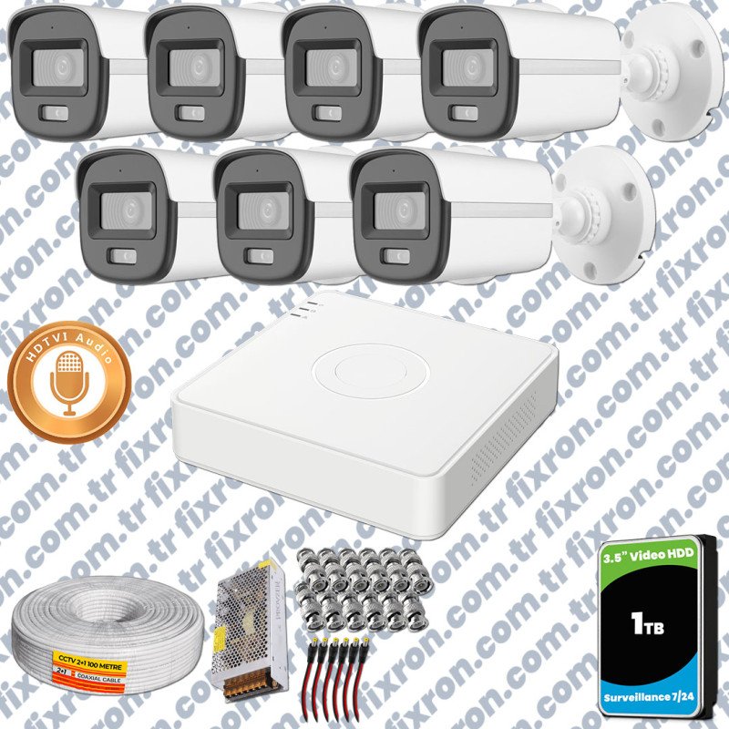 Hikvision 7'li Full HD Güvenlik Kamerası Set 7/24 Renkli, Mikrofonlu, Olay Anında Bildirim