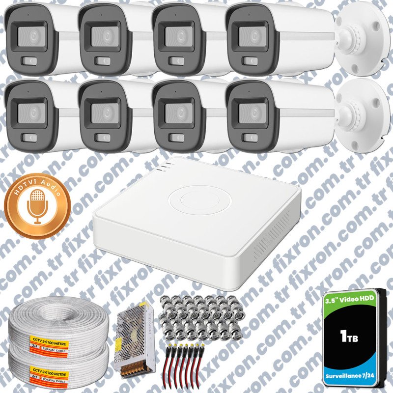 Hikvision 8'li Full HD Güvenlik Kamerası Set 7/24 Renkli, Mikrofonlu, Olay Anında Bildirim