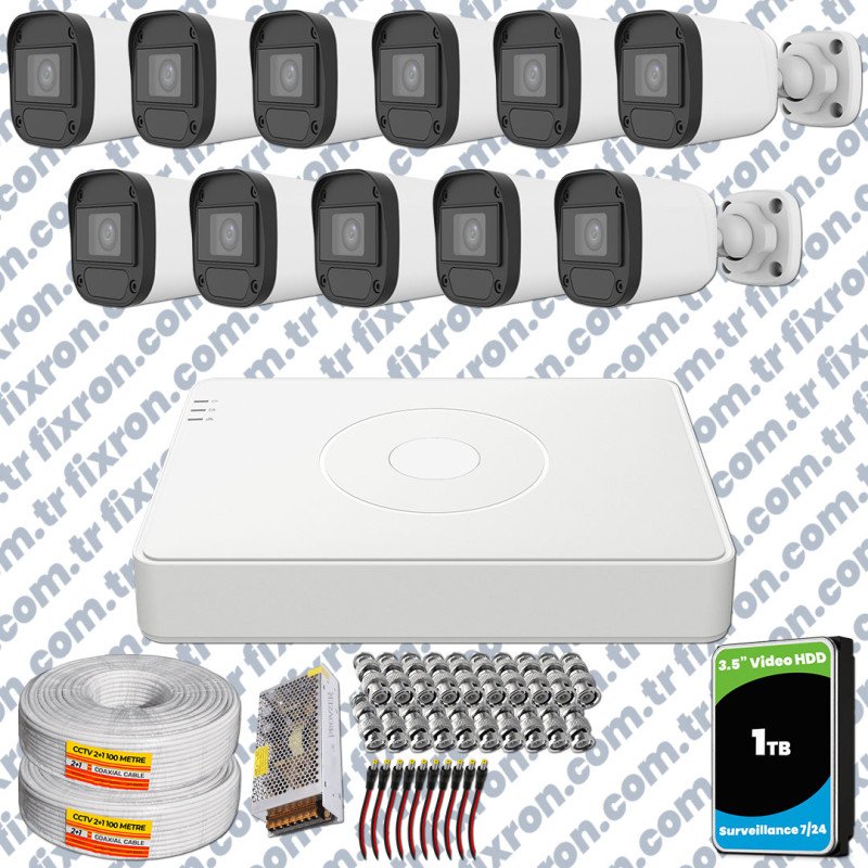 Hikvision Unv 11'li Full HD Güvenlik Kamerası Set Gece Görüş, Mikrofon, Olay Anında Bildirim