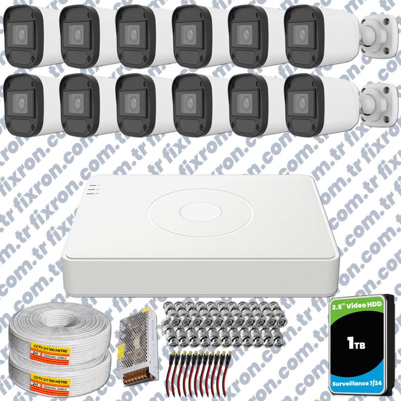Hikvision Unv 12'li Full HD Güvenlik Kamerası Set Gece Görüş, Mikrofon, Olay Anında Bildirim