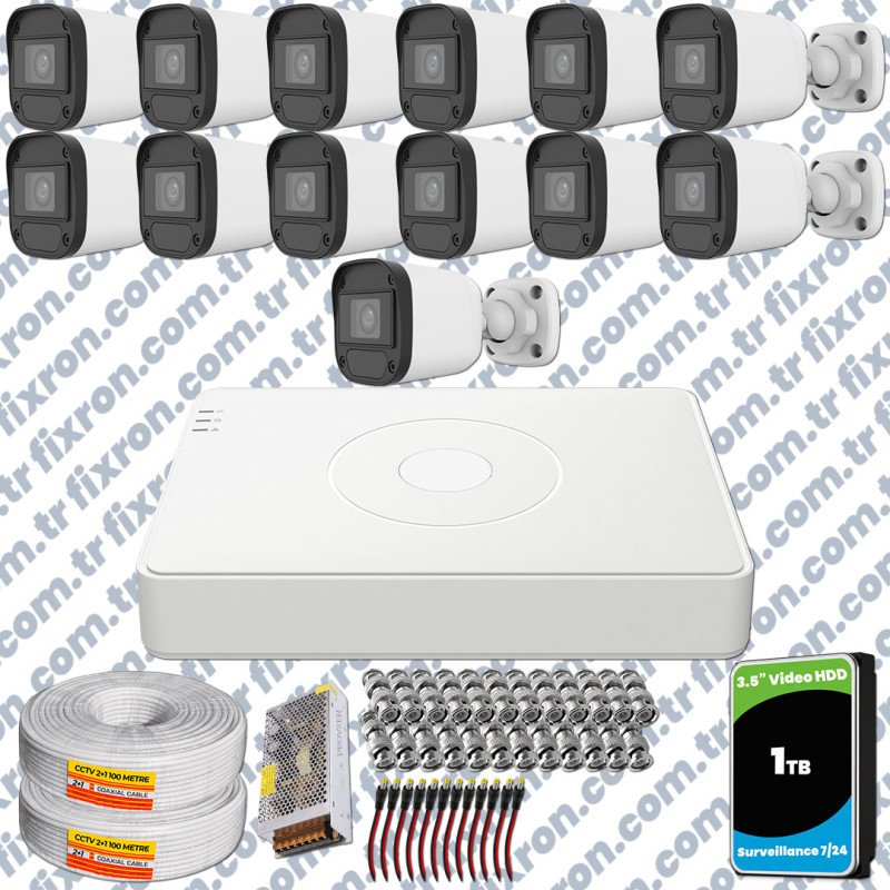 Hikvision Unv 13'lü Full HD Güvenlik Kamerası Set Gece Görüş, Mikrofon, Olay Anında Bildirim