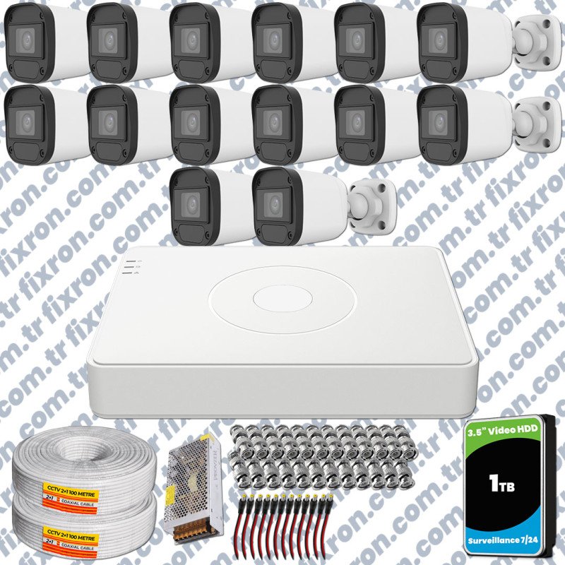 Hikvision Unv 14'lü Full HD Güvenlik Kamerası Set Gece Görüş, Mikrofon, Olay Anında Bildirim