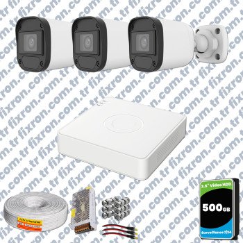 Hikvision Unv 3'lü Full HD Güvenlik Kamerası Set Gece Görüş, Mikrofon, Olay Anında Bildirim