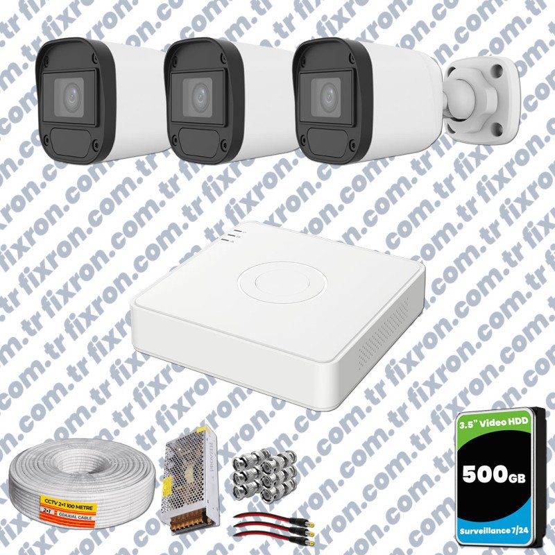 Hikvision Unv 3'lü Full HD Güvenlik Kamerası Set Gece Görüş, Mikrofon, Olay Anında Bildirim