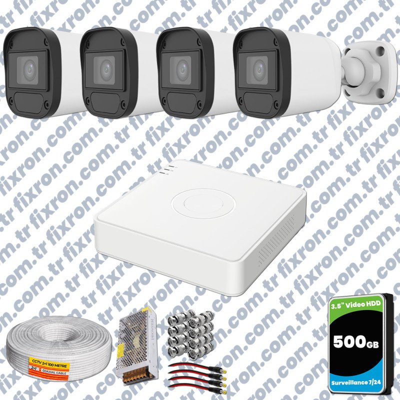 Hikvision Unv 4'lü Full HD Güvenlik Kamerası Set Gece Görüş, Mikrofon, Olay Anında Bildirim
