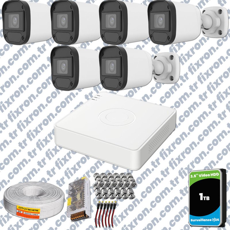Hikvision Unv 6'lı Full HD Güvenlik Kamerası Set Gece Görüş, Mikrofon, Olay Anında Bildirim