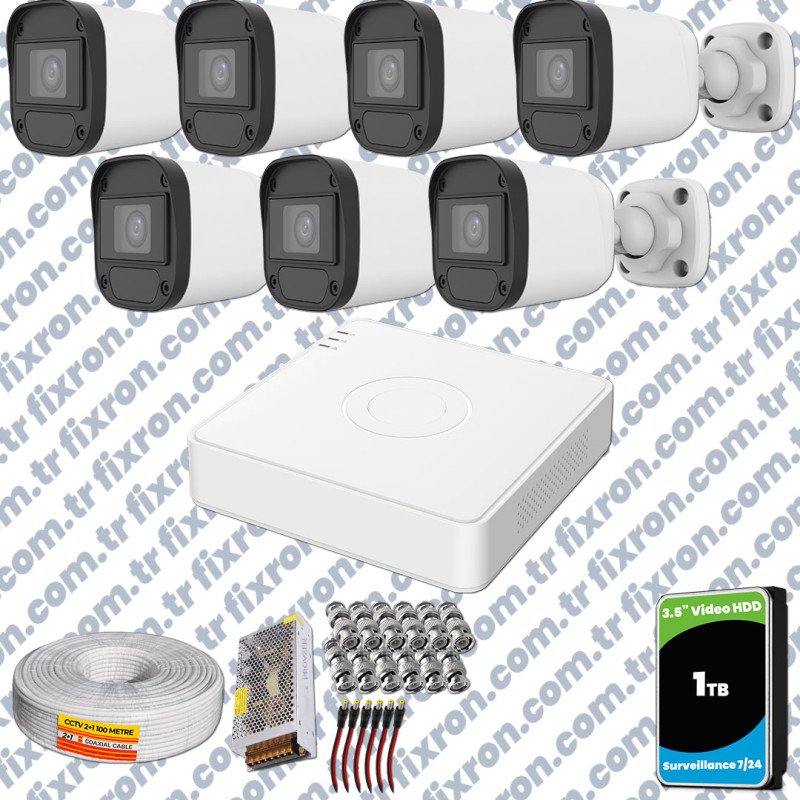 Hikvision Unv 7'li Full HD Güvenlik Kamerası Set Gece Görüş, Mikrofon, Olay Anında Bildirim
