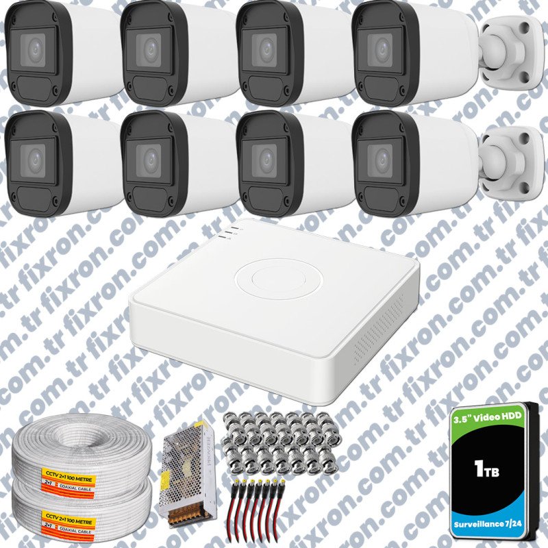 Hikvision Unv 8'li Full HD Güvenlik Kamerası Set Gece Görüş, Mikrofon, Olay Anında Bildirim