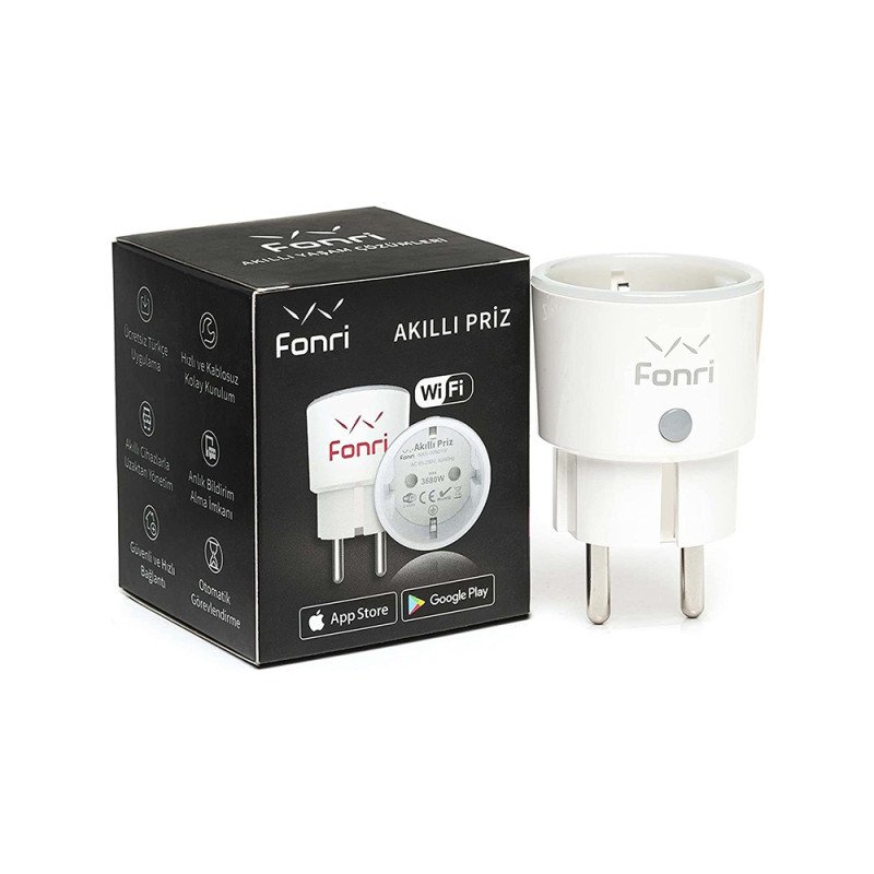 Fonri NAS-WR01W Akıllı Wi-Fi Priz | 16A Akıllı Priz | Enerji Takibi | Siri ve Google Asistan Uyumlu