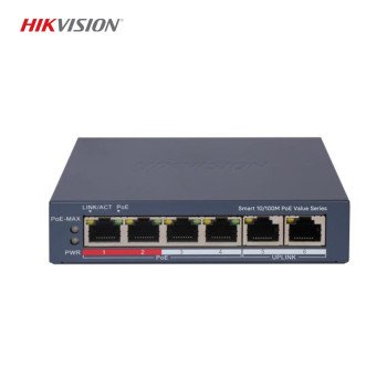 Hikvision DS-3E1106P-EI/M 4 Port Hızlı Ethernet Akıllı PoE Switch