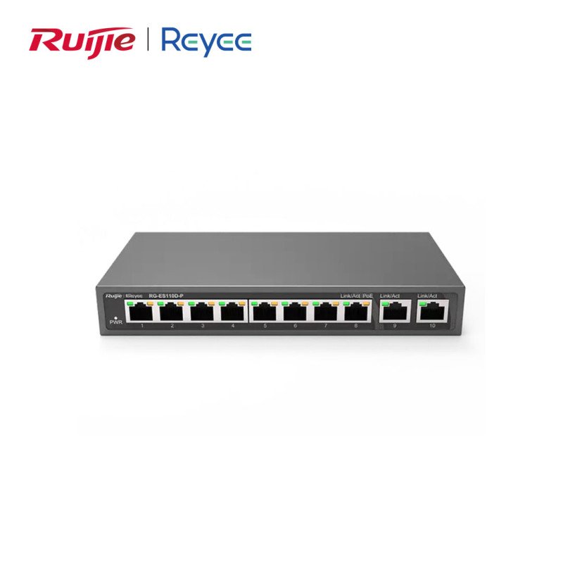Reyee RG-ES110D-P 10 Portlu PoE+ Fast Ethernet Switch (2 Gigabit Uplink)