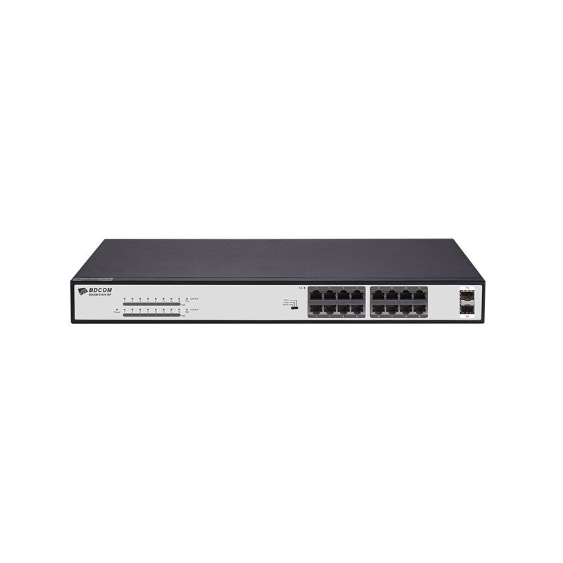BDCOM S1518-16P 16 Port Gigabit PoE Switch 240W 2 SFP Uplink Rack Tipi